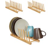 Relaxdays pack de 3 escurreplatos para 8 platos, secaplatos bambú, soportes secar vajilla, 12 x 12,5 x 34 cm, natural