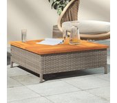 Mesa de jardín gris 70x70x25 cm trenzada de resina y madera de acacia