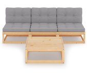 Muebles de jardín 4 piezas | conjunto de comedor | conjunto de descanso con cojines de madera de pino maciza cfw409392