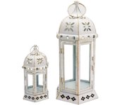 Rebecca mobili 2 portavelas faroles muebles metal blanco retro 35x17,5x15,5