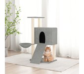 Rascador para gatos con postes de sisal gris claro 96 cm