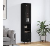 Aparador alto | aparador de comedor | armario de cocina de madera contrachapada negro 34,5x34x180 cm cfw77488