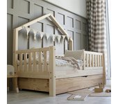 Cama cabaña 90x190 con barandilla somier y cajón léonie madera