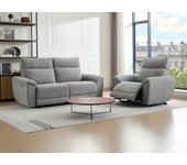 Sofá de 3 plazas y sillón reclinable eléctrico de tela gris djaralo