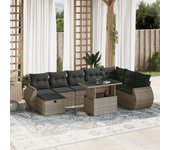 Conjunto de muebles de jardín vidaxl de 9 piezas con cojines grises de mimbre