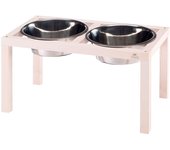 Ferplast desco wood porta comedero para perro con 2 comederos de acero inoxidable - elegante comedero para agua y comida para perro de madera elevada,
