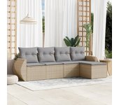 Juego de sofás jardín con cojines 5 piezas | conjunto de jardín de ocio | set de comedor de jardín ratán sintético beige cfw617548
