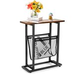 Costway mesita auxiliar en estilo industrial, mesita lateral de 2 niveles para espacios estrechos red porta revistas,msita de noche retro, mesa baja r