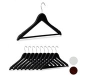 Relaxdays pack 10 perchas ropa con gancho giratorio, madera, negro, 44,5 cm de ancho