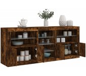Aparador | aparador de comedor | armario de cocina con luces led roble ahumado 181,5x37x67 cm cfw77758