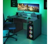 Escritorio moderno para pc de juegos, soporte para cd, estantes, 136 x 88 x 67 cm, color antracita