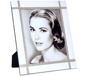 Portafoto de cristal para foto 20*25 en color blanco con detalle de brillantes lucca