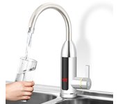 Calentador de agua eléctrico 3000w, giratorio 360°, calentamiento rápido, para cocina, baño, pantalla led, plata