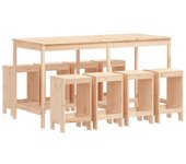 Set de mesa y taburetes altos jardín 9 pzas madera maciza pino