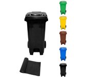 Cubo de basura 120 litros con pedal y ruedas | contenedor de basura robusto con pedal | 120 l + bolsas (negro)