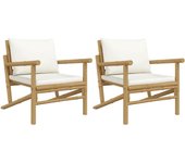Sillas de jardín de bambú 2 unidades con cojines blanco crema