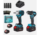 Kit de taladro y atornillador de impacto con 2 baterías 88v 3200 rpm herramientas 1280nm