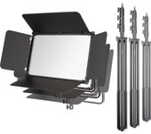 Walimex pro 3x led niova 150-f pro luz de área incl. 3x trípode de lámpara, 150 w luz de área con bicolor, brillo de luz de estudio regulable, luz ...