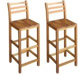 Juego de dos taburetes de bar de diseño con asiento de madera maciza de acacia 1202053