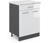 Vicco mueble bajo de cocina r-line, blanco alto brillo, 80 cm et mármol