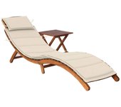 Vidaxl tumbona de jardín con mesa y cojín madera maciza de acacia