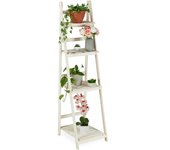 Relaxdays estantería plantas para interior y balcón, soporte flores, escalera plegable, madera, 160x41x50 cm, blanco