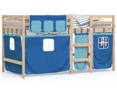 Cama alta para niños | cama individual con cortinas madera pino azul 80x200 cm cfw52309