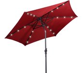 Costway ø270 cm sombrilla terraza exterior, parasol terraza exterior plegable con 18 luces led solar, manivela y 6 varillas de metal, protección uv, i