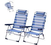Pack de 2 silla de playa plegable y reclinable con cojín de 5 posiciones 57x31x62/101cm raya azul