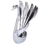 Vajilla de aleación de zinc, juego de tenedor cuchara pulida con espejo, vajilla en forma de cisne, juego de cubiertos (cisne de platino + 5 cucha