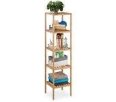 Relaxdays, estantería bambú baño, estante de pie cocina, mueble con 5 baldas abiertas, 140 x 34 x 33 cm, marrón natural