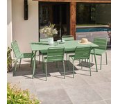 Conjunto mesa de jardín y 6 sillas de metal verde cactus, palavas - oviala