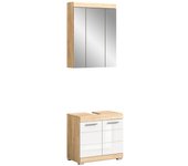 Conjunto de muebles de baño ridley – mueble bajo lavabo y almacenaje espejo – blanco y roble claro