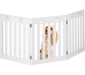 Relaxdays valla seguridad para perros, barrera de escalera, reja protectora autónoma, 60 x 153 cm, mdf, plegable, blanco