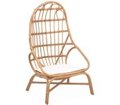 Sillón de ratán en forma de huevo con cojín, padang, natural, 74x74x140 cm
