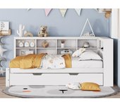 Sofá cama de 140x200 cm con cama nido de 90x190 cm - con usb y múltiples espacios de almacenaje - en madera maciza - blanco
