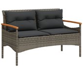 Banco de jardín con cojines ratán sintético gris 116x62,5x74 cm
