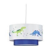 Relaxdays lámpara de techo con dinosaurios, pantalla redonda, iluminación agradable, 126x30 cm, 1 ud., azul & blanco