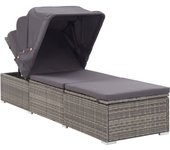 Tumbona de jardín | tumbona de exterior | silla con toldo y cojín ratán sintético gris cfw601229
