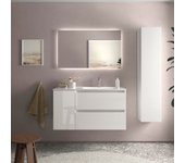 Mueble de baño bequia plus 90cm blanco brillo | lavabo porcelana grifo derecha