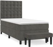 Cama con somier tapizado y colchón de terciopelo gris oscuro 90x200 cm