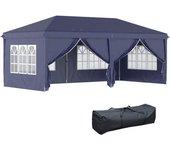 Cenador de jardín de 5,85 x 2,95 m, pérgola exterior plegable con ventanas, paredes laterales y puerta con cremallera, pabellón emergente