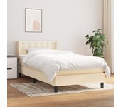 Cama con somier y colchón crema 90x200 cm tela