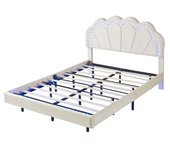 Cama acolchada 140x200 cm de terciopelo beige con banqueta oculta