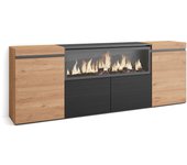 Amueblate online, aparadores para salón, gran capacidad de almacenaje,4 puertas, chimenea eléctrica, roble y negro