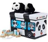 Relaxdays caja plegable para juguetes, pandas, baúl almacenamiento con tapa, acolchado, 34 x 49 x 31 cm aprox., blanco