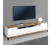 Mueble de tv moderno compartimento cajón 200 x 40 cm blanco brillante madera young wood