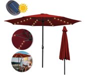 Sombrilla recta led solar jardín protección uv, resistente e impermeable para terraza y balcón ø350cm rojo