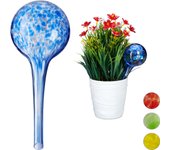 Relaxdays set de dos globos de riego, sistema de riego para plantas, vacaciones, ø 6cm, azul, vidrio