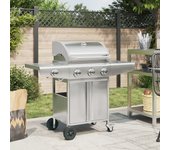 Barbacoa de gas con 4 quemadores, color plata, acero inoxidable, vidaxl